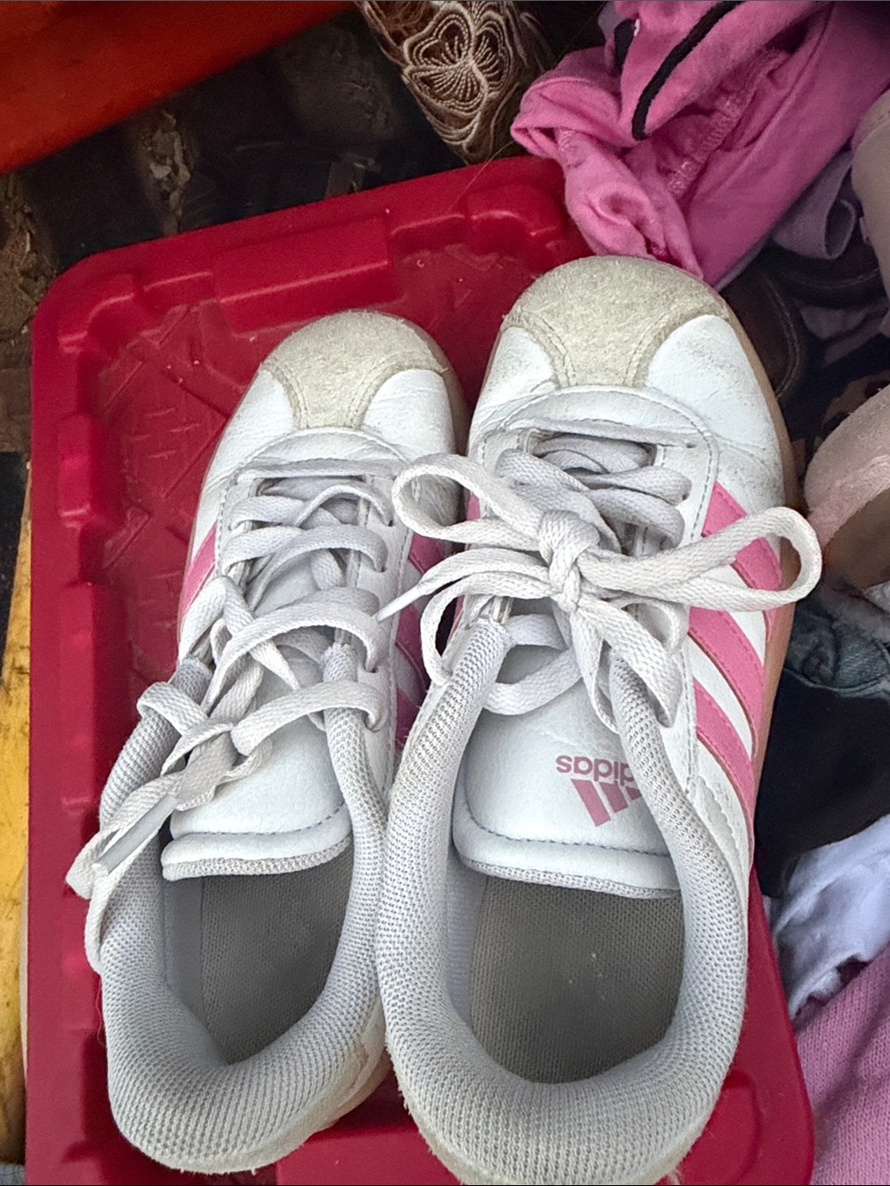 adidas Kids White & Pink Classic Three-Stripe Sneakers